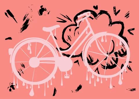 Bicycle graffiti with speech bubble. Abstract modern Messaging sign street .. Stock Illustration