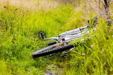 Bicycle in the grass close up Stock Photos