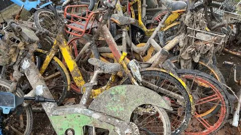 Bicycle graveyards. Stock Photos