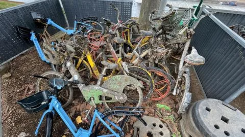 Bicycle graveyards. Stock Photos