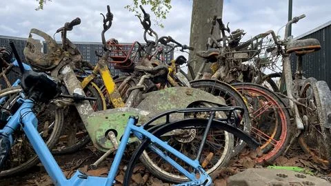 Bicycle graveyards. Stock Photos