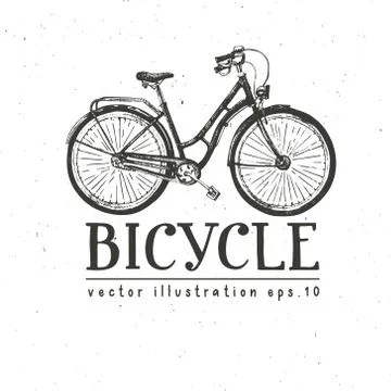 Bicycle hand drawn vector sketch, ink illustration old bike on white background Stock Illustration