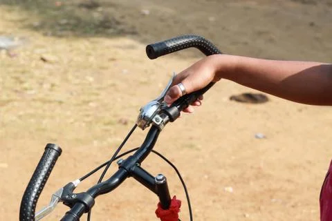 Bicycle handle with bell Foto stock