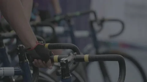 Bicycle handlebars in a row Stock Footage 153221473
