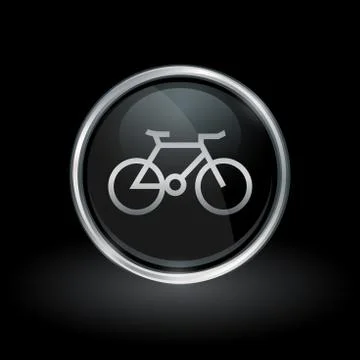 Bicycle icon inside round silver and black emblem Stock Illustration