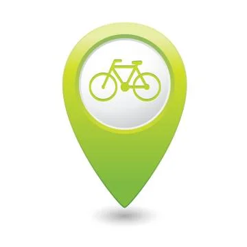 Bicycle icon on map pointer green Stock Illustration