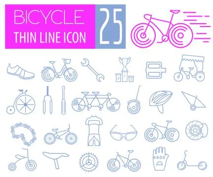 Bicycle icon set. Bike types. Vector illustration linear thin design Stock Illustration
