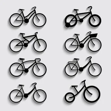 Bicycle icon set with shadow Illustrazione stock