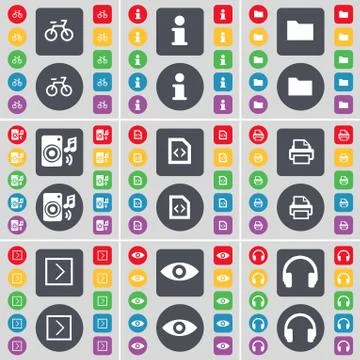 Bicycle, Information, Folder, Speaker, File, Printer, Arrowr right, Vision, Head Stock Illustration