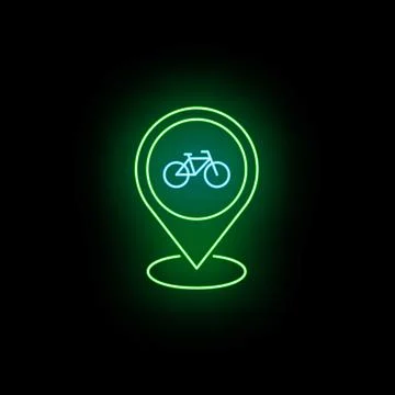 Bicycle location map pin green neon glow Stock-Illustration