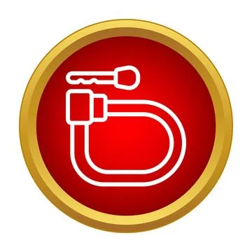 Bicycle lock with key icon on red background Stock Illustration