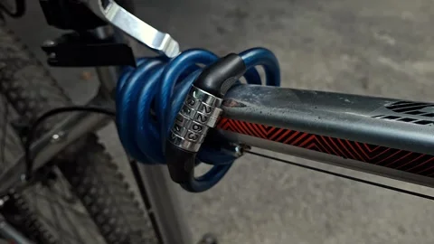 Bicycle lock with numbers close-up Stock Footage 314947234