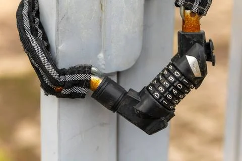 A bicycle lock with numerical code a bicycle lock with numerical code in s... Stock Photos