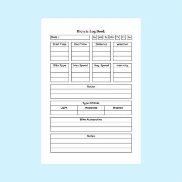 Bicycle log book KDP interior. Bicycle rider information and daily distance.. Stock Illustration