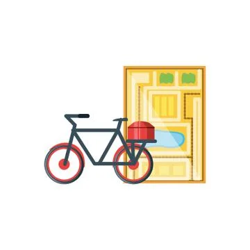 Bicycle for logistic service with map guide Stock Illustration