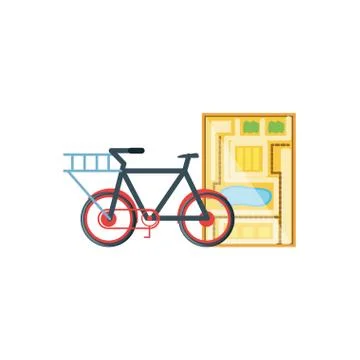 Bicycle for logistic service with map guide Stock Illustration