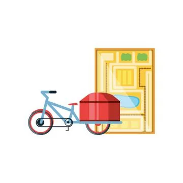 Bicycle for logistic service with map guide Stock Illustration