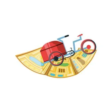 Bicycle for logistic service with map guide Stock Illustration