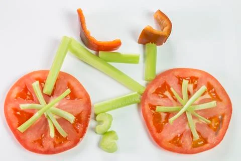 Bicycle made with vegetables Stock Photos