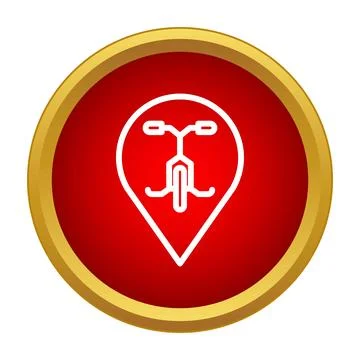 Bicycle map pin icon on red button 库存插图