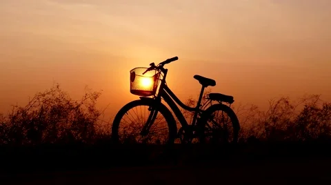 Bicycle on meadow at sunset. Stock Footage 61296459
