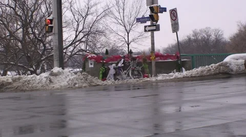Bicycle memorial and traffic. Medium shot. Stock Footage 34496575