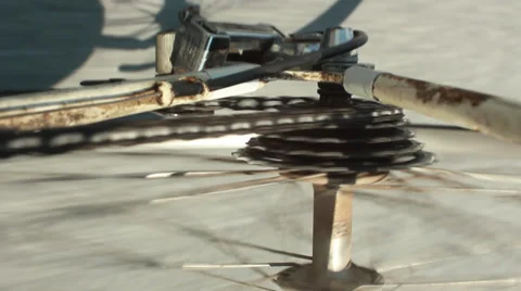 Bicycle mounted camera shot cu of rear sprocket Stock Footage 35764757