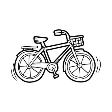 Bicycle moving forward with basket and mudguards cartoon illustration Stock Illustration