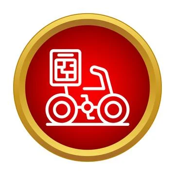 Bicycle with navigation map icon on red button Stock Illustration