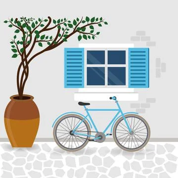 Bicycle near a wall Stock Illustration