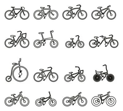 Bicycle or Different Types of Bicycle Icons Thin Line Vector Illustration Set Stock Illustration