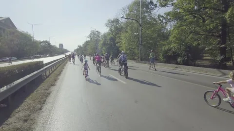 Bicycle parade along a boulevard in Sofia Stock-Footage 346375182