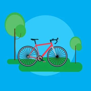 Bicycle in the park, flat style vector illustration on blue background Ilustración de archivo