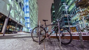 Bicycle Parked in the Barcode District Night Timelapse Stock Footage 85651717