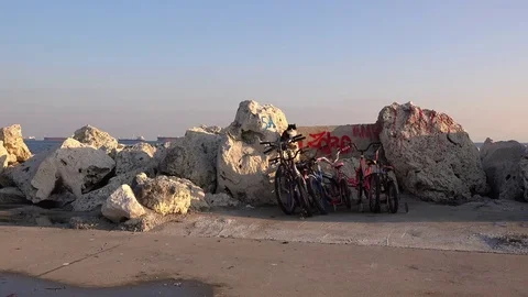 Bicycle parking on the coast Video stock 71813160