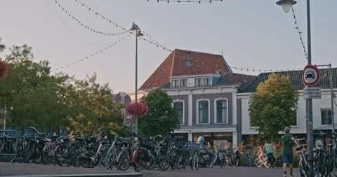 Bicycle Parking in Gouda Square Netherlands Stock Footage 340384742