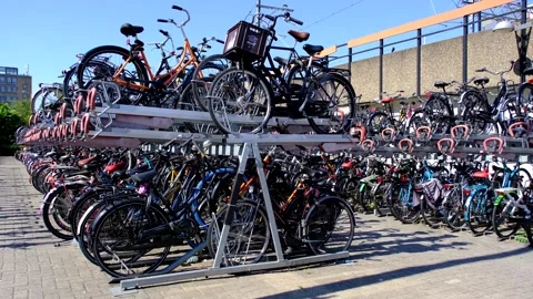 Bicycle parking in the Netherlands. 스톡 동영상 275026296