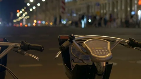 Bicycle parking, next to the road. Stock Footage