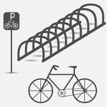 Bicycle Parking, simple graphic flat illustration in in shades of grey. Stock Illustration