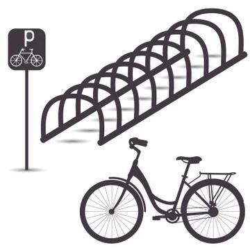 Bicycle Parking, simple graphic flat illustration in shades of grey. Stock Illustration