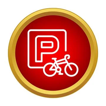 Bicycle parking symbol on a red button icon Stock Illustration
