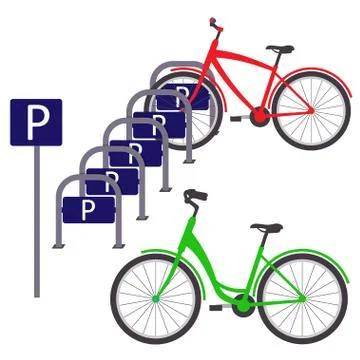 Bicycle Parking with two bicycles, simple flat illustration. Vector. Stock Illustration
