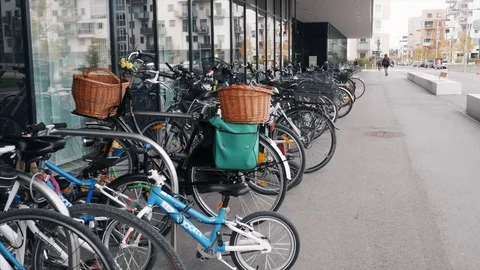 Bicycle parking under the mall Stock Footage 82932128