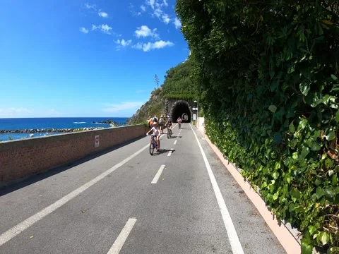 Bicycle path between Levanto and Bonassola. La Spezia provincia. Liguria. Italy Stockbeeldmateriaal 139758651