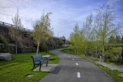 Bicycle path in park area. Stock Photos