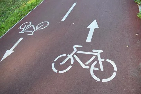 Bicycle path in the park on a background of blue sky. Foto stock