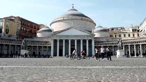 Bicycle in Plebiscito Square in Naples. ITALY, September 2017 Stock Footage 80558046