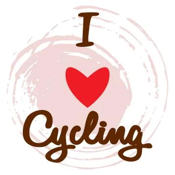 Bicycle poster with text and red heart on pink Stock Illustration