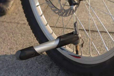 Bicycle pump ready for use. Stock Photos