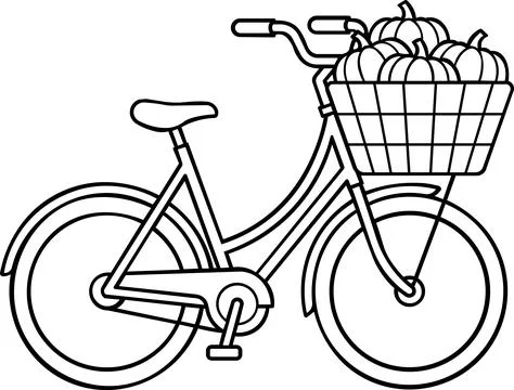 Bicycle with Pumpkin Basket Line Icon Stock Illustration